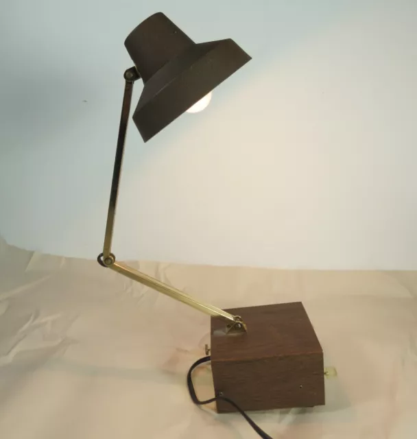 Vtg. 1950's Tensor MCM Alarm Clock Task Lamp Wood Grain Brown