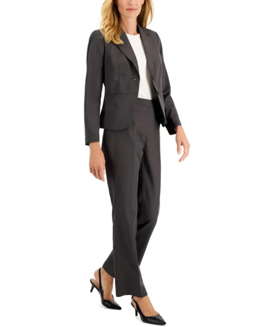 Le Suit Womens Solid Striped Straight-Leg 2 Button Jacket Pant Suit 50040275 12