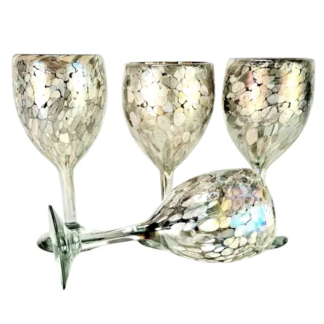 Gold Dorado Wine Glasses Golden Iridescent Hand Blown Glasses 8" Set of (4)