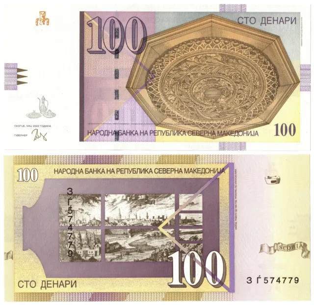 2022 North Macedonia 100 P29 Denari  Banknote UNC New