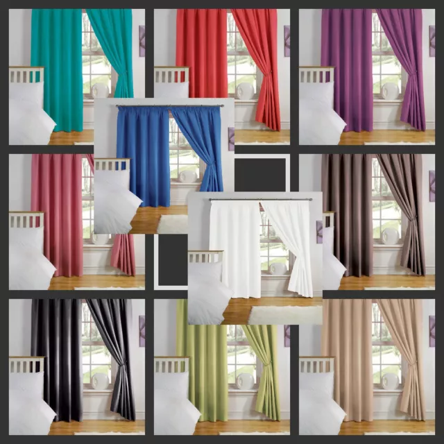 New Light Reducing Plain Semi Block Out Thermal Backed Lined Pair Of Curtains