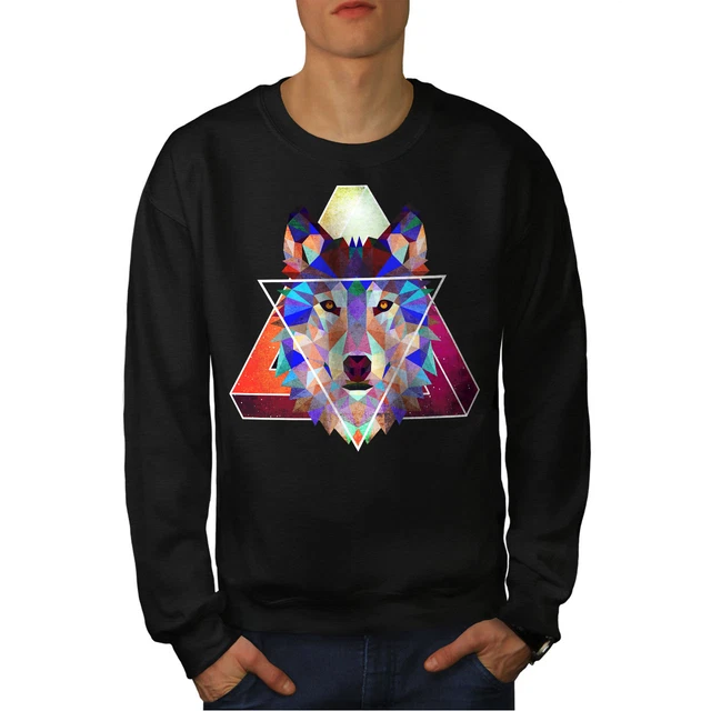 Wellcoda Wolf Geometric Fashion Mens Sweatshirt, Beast Casual Pullover Jumper