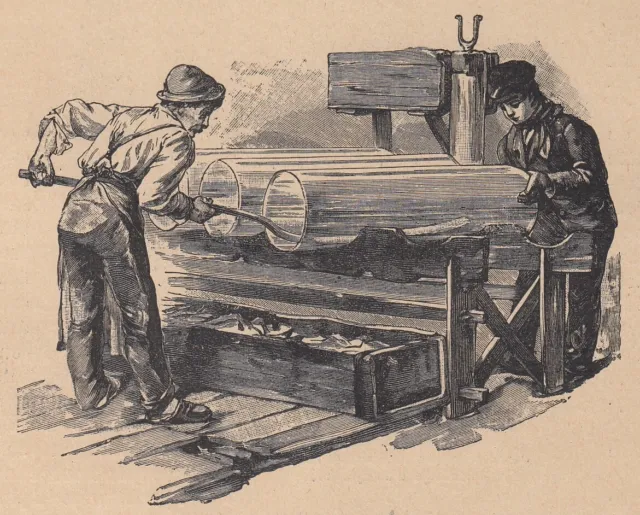 B7746 Escena Trabajo Vasos En Fábrica, 1891 Xilógrafo Vintage Engraving