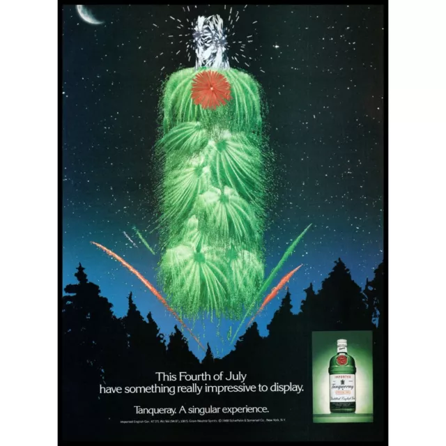 1988 Tanqueray Gin Vintage Print Ad 4th of July Fireworks Independence Day Art