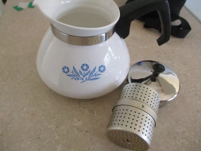 Vintage CORNING WARE  Cornflower - 6 Cup Tea Pot - With Tea Infuser---NEVER USED