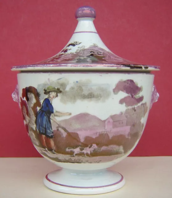 Smith Pearlware Sucrier Woman walking Dog c1840