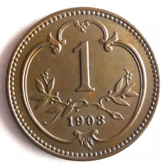1903 AUSTRIA HELLER - AU/UNC GEM - EXCELLENT Rare Coin - Lot #M27