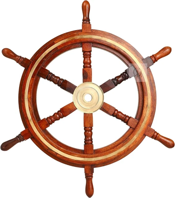 Maritime Eleganz: Handgefertigtes nautisches Schiffsrad aus Holz mit...