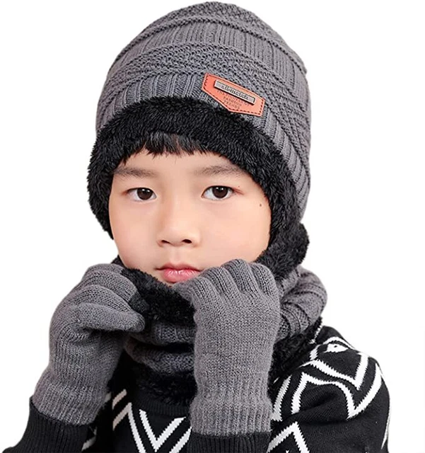 Conjunto de guantes para niños, gorros de punto, bufanda Cálido 2