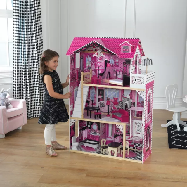 Brand New Kids Girls Wooden Pink 3 Levels Doll House for 12'' dolls 2