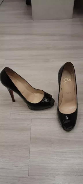 CHRISTIAN LOUBOUTIN Lady Peep  Black Patent Leather Pumps Size 38