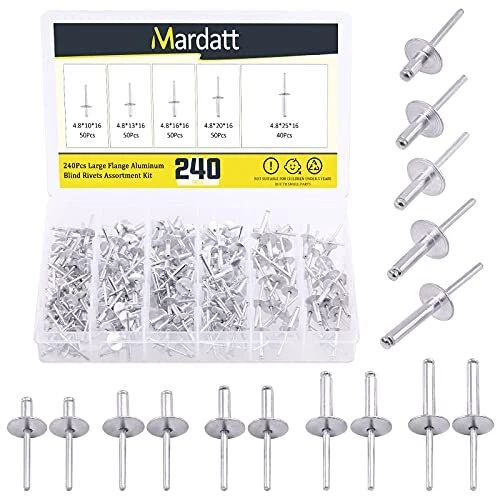 240 Pcs 5 Sizes All Aluminum Large Flange Blind Rivets Set, Round Dom