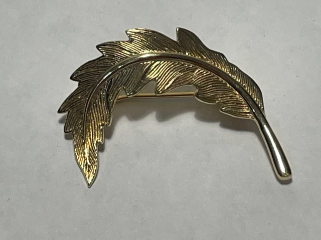 Broche Ancienne En Plaqué Or - Forme De Feuille, Bijou Vintage, Occasion