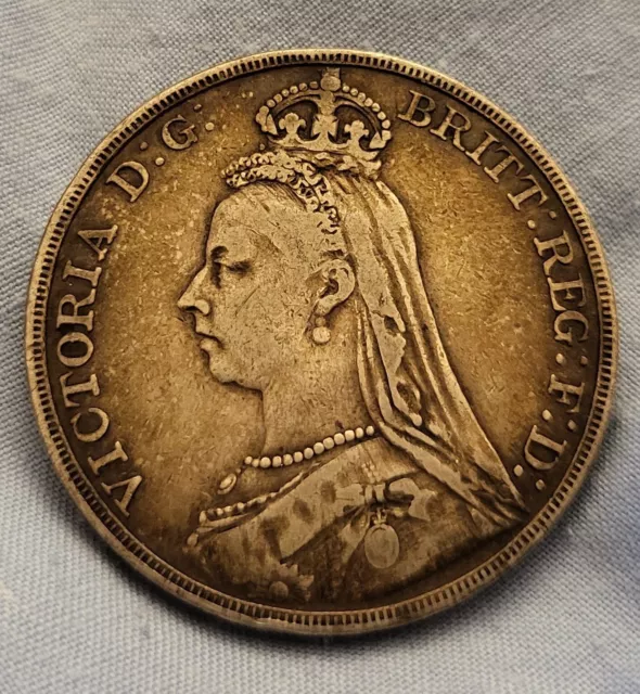 1892 VICTORIA CROWN Moneta Argento Solido 0,925 Vecchia Prova Ben Tonificata 2