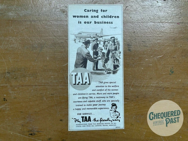 Vintage 1950 TAA Trans Australia Airlines Advertisement Poster Travel Australia