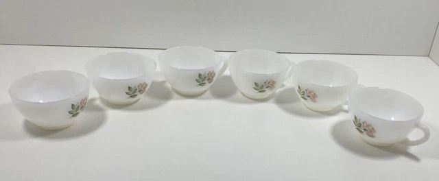 Lot De 8 Tasses à Café Arcopal France - Décor Fleuri Vintage Années 70 - Opale Bleu - Occasion