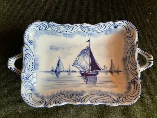 Stunning late 19th century pin Delft tray hand painted with with sailing ships