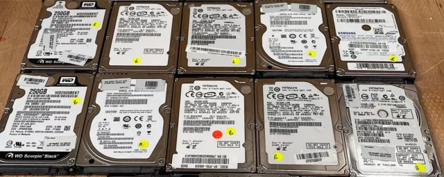 Job Lot of 10 x Mixed 7mm (Slim) 2.5” 500GB SATA Laptop Hard Drives TESTED