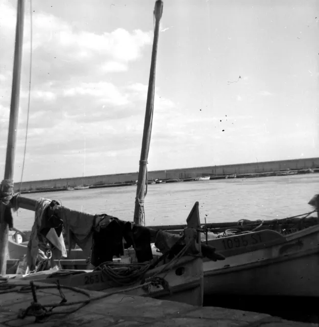 Mediterranean Seafront Landscape Fishing Port Boat - Antique 1960s Photo Negative