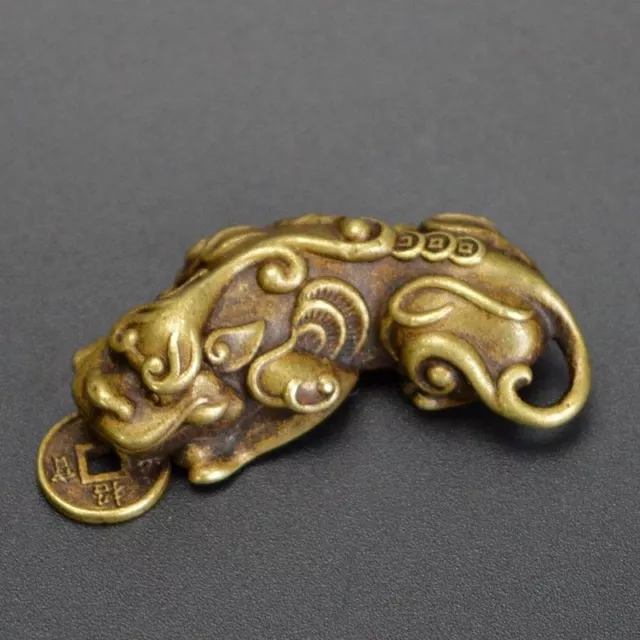 Chinese Old Collectibles Pure brass God beast pixiu small pendant NO 19