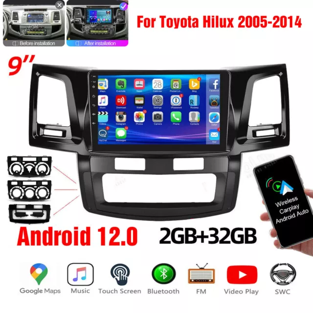 2+32G Car Stereo Radio GPS CarPlay Android 13 BT NAVI For Toyota Hilux 2005-2014