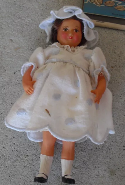 Vintage 1950s Painted Face Celluloid France 30 2 Dollhouse Girl Doll 5" Tall