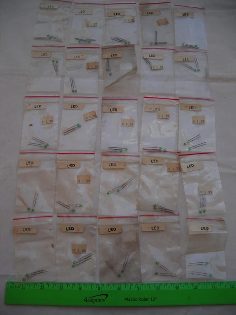 Lot of 25 Generic Green LED, Light Emitting Diode, LEDs, 2 per Pack, 50 Total