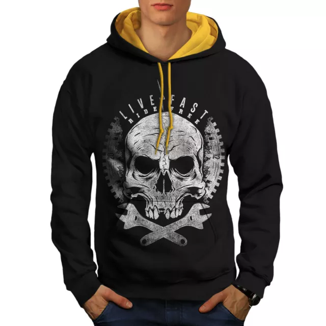 Wellcoda Skull Head Ride Biker Mens Contrast Hoodie, Motor Casual Jumper