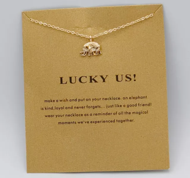 Gold Elephant with Message Card-Friendship Necklace Good Luck Compass Pendant