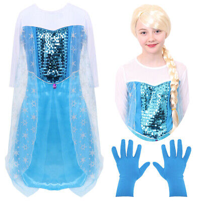 ICE Queen Costume Ragazze Film bambino blu abito da principessa delle fiabe Costume