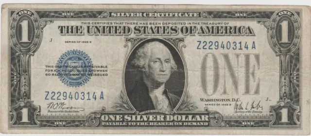 CU 1928-B $1 Dollar Funny Back Silver Certificate Note Z 22940314 A