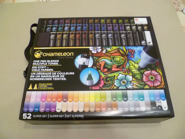 Chameleon alcohol markers, 52, full set with spare nibs and a swatch