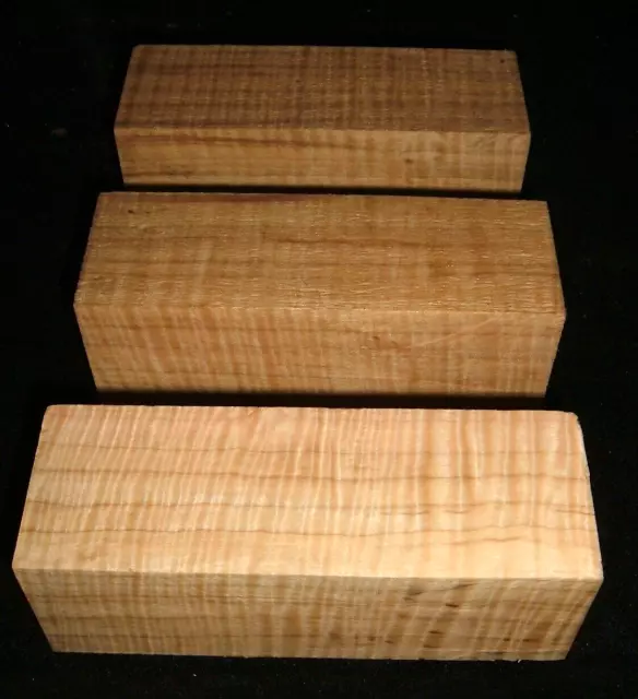 (3) 2x5-3/4 Curly Figured Tiger Maple Turning Wood Blank Squares Lathe 5855n