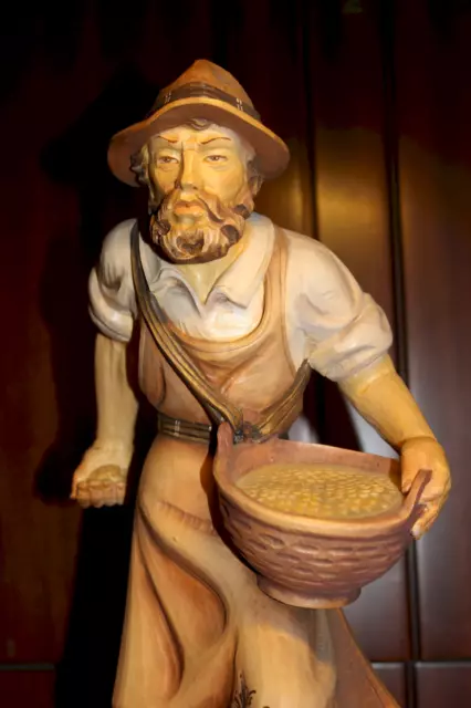 16" Wood Hand Carved Man Peasant Farmer Seeding Figure Statue Sculpture Carving