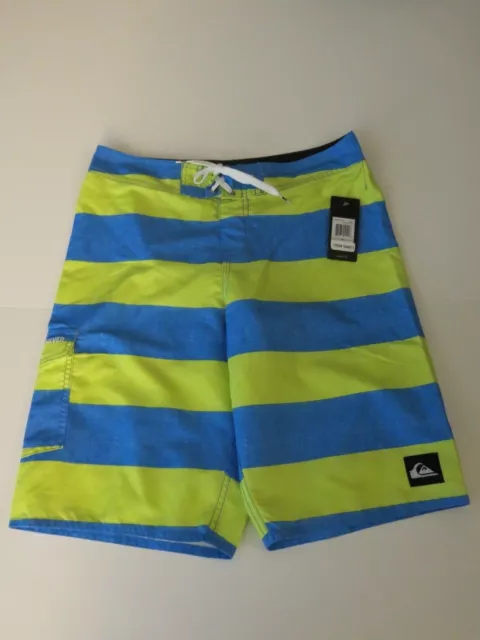 Quiksilver Big Boys 27 Turkish Blue Yellow Stripe Surf Board Shorts Beach