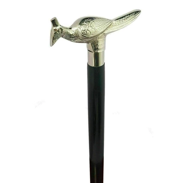 Nautical Walking Stick Handmade Peacock Face Silver Finish Solid Brass