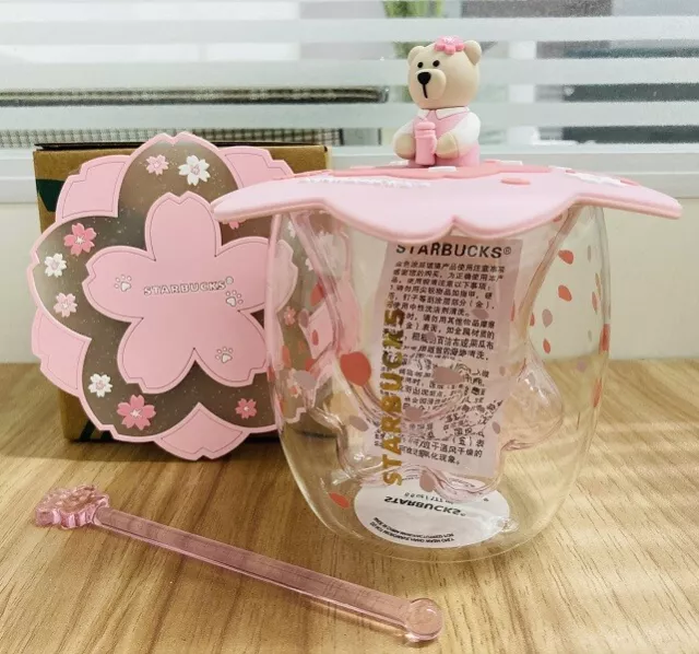 Sakura & Cat Paw Glass Stirrer Set Of 2 Stirrers For Coffee Mugs Cups