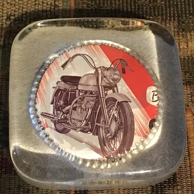 VINTAGE CLEAR GLASS Motorcycle Paperweight Harley Indian Bike