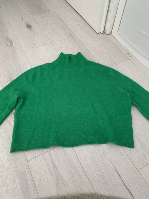 ZARA Wolle Pulli Pullover Gr S 36 38 Grün Mohair Cropped Sweatshirt Shirt Top