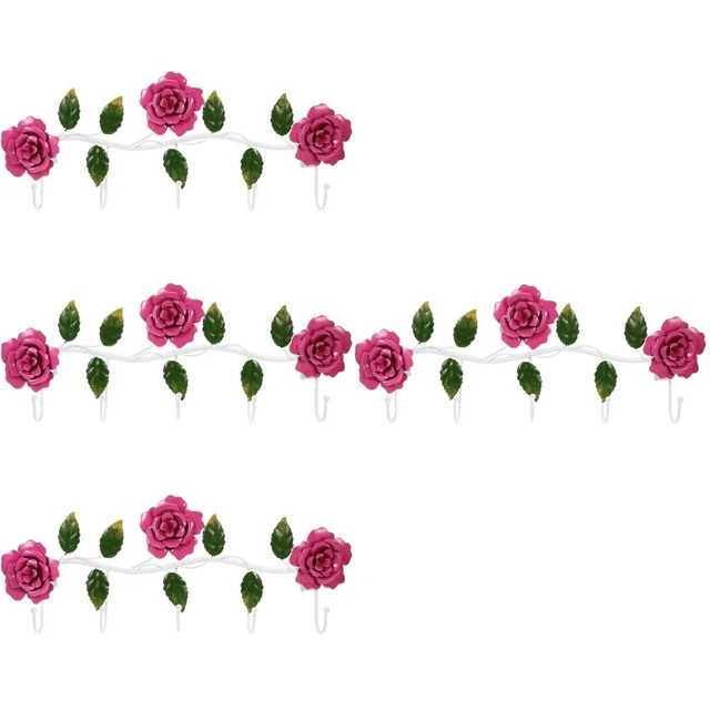 4 piezas Estilo Pastoral Gancho Estante Hierro Arte Rosa Gancho Puerta Trasera Gancho Bolso Ropa