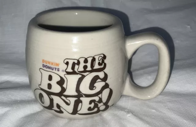 Vintage Dunkin Donuts "The Big One!" Coffee Mug Ribbed Exterior Brown Cream logo