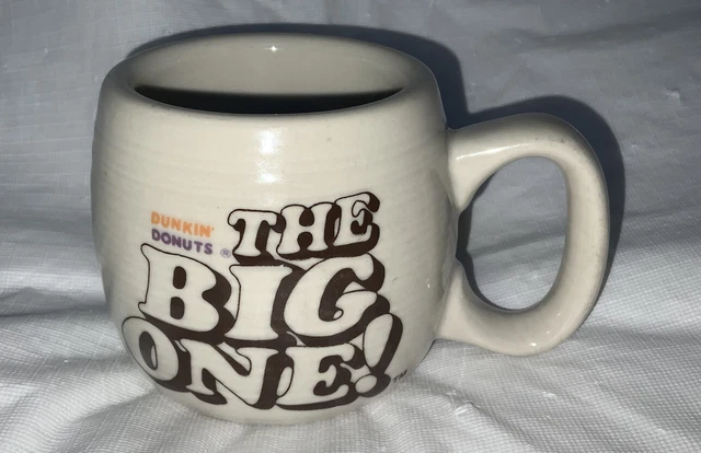 Vintage Dunkin Donuts "The Big One!" Coffee Mug Ribbed Exterior Brown Cream logo