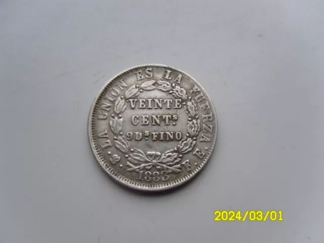 Bolivia - Silver 20 Centavos 1883