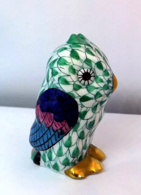 Herend Porcelain Green  Fishnet - " Sitting Owl "  1st Quailty -  Hand Painted.