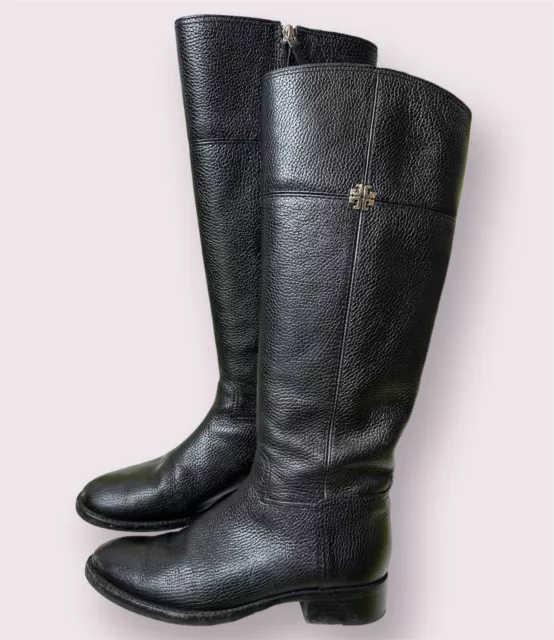 Tory Burch Jolie Women's Size 6 M Black Pebbled Leather Tall Riding Boots