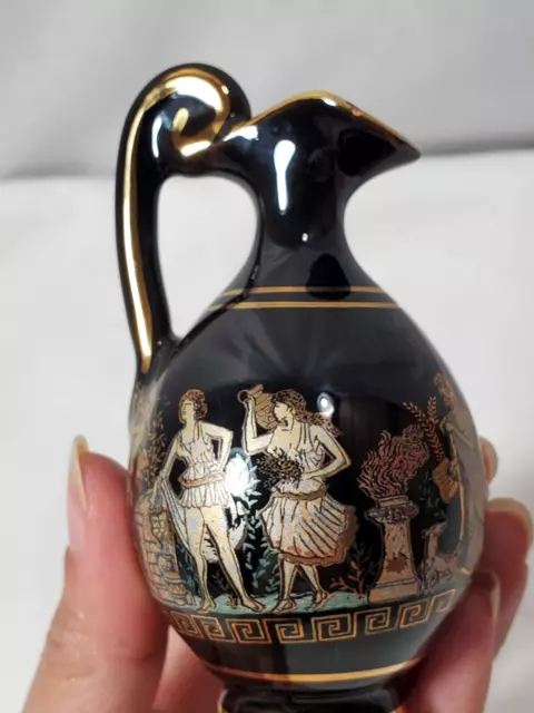 Vintage Greek Vase  3.5” Small 24k Gold Trim Handmade in Greece Rare 2