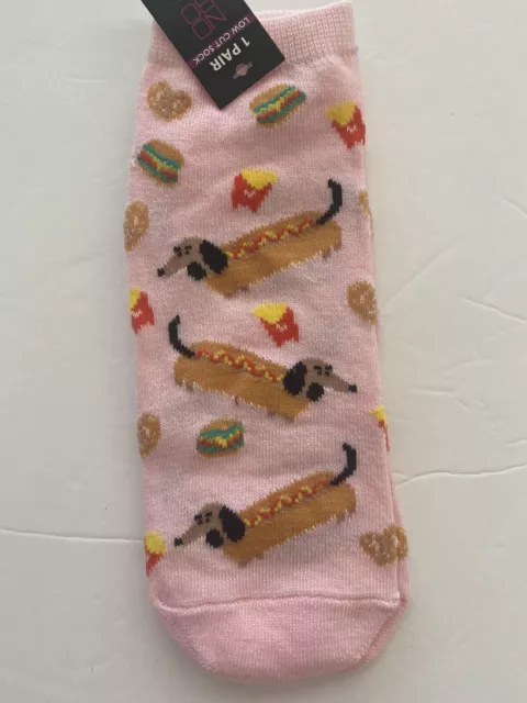 New Women’s Dachshund Socks Pink Hot Dogs Low Cut Fit Shoe Sizes 4-10 Doxie Dog