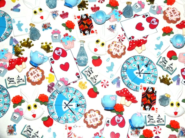 "Wunderland"" Mischharz Flatback Cabochons Handwerk Charms Alice Eat Me Katzentrank"