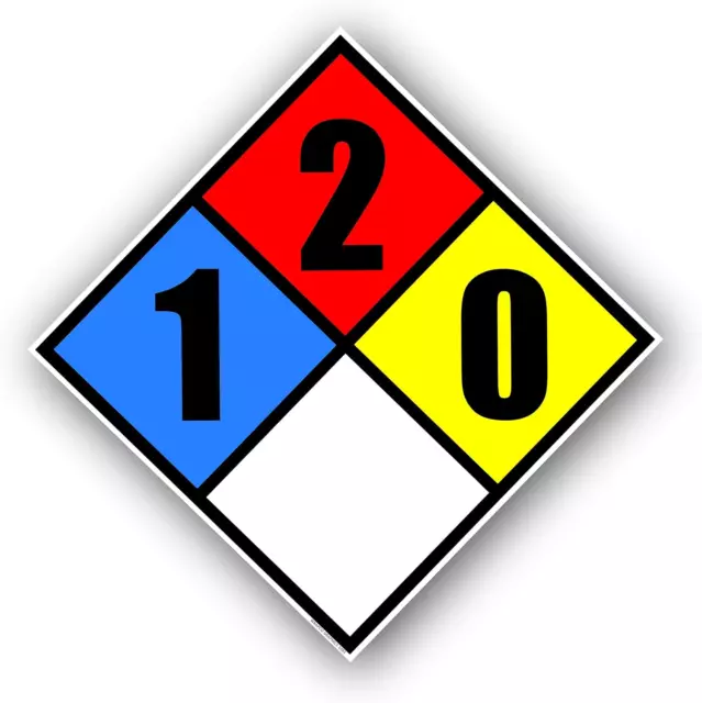 NFPA 704 Diamond 1-2-0-0 Label Decal, 10 Inch Vinyl for Emergency Response Hazma