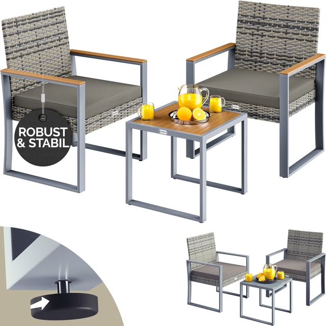 Juskys Salon De Jardin Lounge Manacor En Polyrattan Gris Moucheté -avec